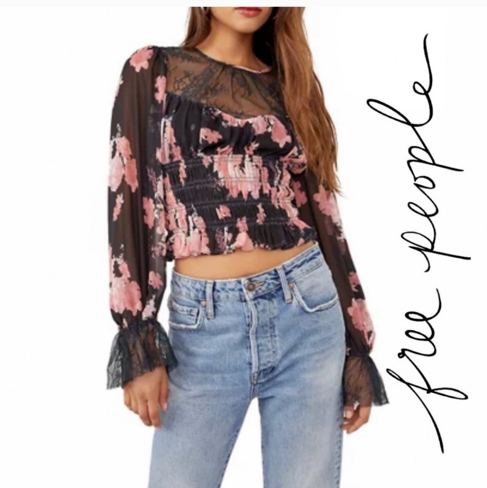 Free People ~ Daphne Blouse in Midnight Combo ~ Size Medium 🔥🔥🔥